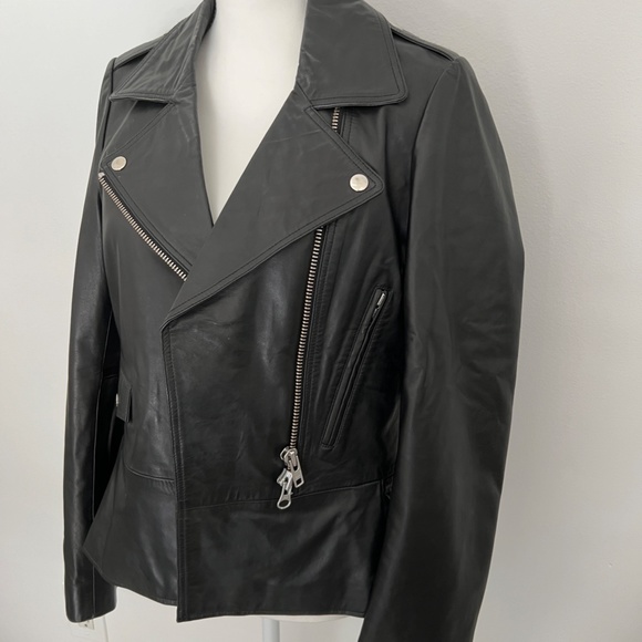 Barneys Black Leather Cropped Biker Jacket Peplum Large - Picture 2 of 10